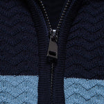 Contrast Textured Jacquard Knit Zip Up Polo Shirt
