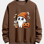 Halloween Ghost Coffee Pumpkin Print Relax Fit Sweatshirt