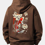 Lotus Carp Print Relax Fit Hoodie