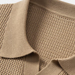 Textured Johnny Collar Crocheted Knit Polo