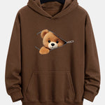 Zipper Bear Print Relax Fit Hoodie