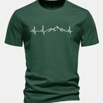 Regular Fit Heartbeat Mountain Print Cotton T-Shirt