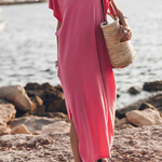 Pink Crew Neck Bat Sleeve Split Maxi T-shirt Dress