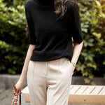 Simple Solid Color Round-Neck Short Sleeves Sweater