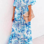 Chest Wrap Printed Full Skirt Dress