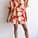 Linen Blend Unique Printed Shirt Top and Elastic Waisted Loose Pocket Shorts Set