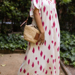 V-neck Large Cuffs Printed Loose Long Dress