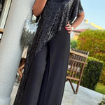 Party Favors Sequin One Shoulder Ruffle Detail Wide Leg Evening Jumpsuit