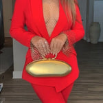 Luxe Lifestyle Single Button Lapel Blazer and Elastic Waist Pocketed Straight Suit Pants Set