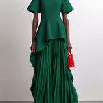 A-Line High Waisted Pleated Solid Color Split-Joint Round-Neck Maxi Dresses