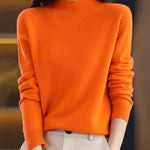 Office Long Sleeves Solid Color High-Neck Sweater Tops Pullovers