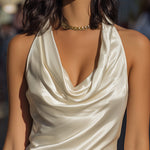 Luxurious Satin Cowl Neck Halter Mini Dress