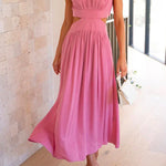 Solid Mockneck Cut Out Maxi A-line Swing Dress