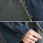 Original Loose Denim Contrast Color Round-Neck Long Sleeves Midi Dress