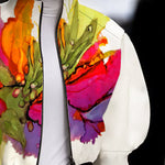 Loose Puff Sleeves Asymmetric Floral Printed Split-Joint High Neck Outerwear