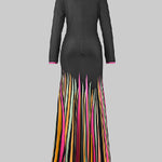 Long Sleeves Skinny Colorful Contrast Color Striped V-Neck Maxi Dresses