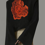 Flared Sleeves Long Sleeves Flower Print High Neck T-Shirts Tops