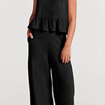 Sleeveless pleated vest wide-leg cropped pants casual suit
