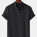 Solid Color Basic Henley Shirts & Linen Cotton Blend 11" Shorts