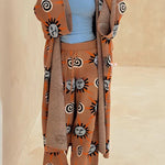 Mediterranean Art Knit Unique Sun Vortex Print Bell Sleeve Long Cardigan