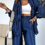 Easy on Me Metallic Fabric Flap Pocket Cargo Style Zipper Loose Jacket