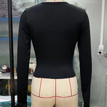 Long Sleeves Skinny Hollow Solid Color Round-Neck T-Shirts Tops