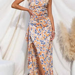 Intense Love Floral One Shoulder Asymmetrical Ruffle Trim Maxi Dress