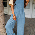Casual Daily Solid Pocket Fold Square Collar Loose Jumpsuits(3 Colors)