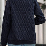 Solid Color Plaid Turtleneck Button Casual Sweatshirt