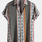 Elephant Geometric Print Shirt & Linen Cotton Blend Cropped Pants