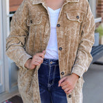 Khaki Vintage Distressed Mineral Wash Oversized Shacket