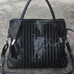 Split-joint Striped Shoulder Sling Leather Bag