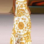 Loose Sleeveless Flower Print Pockets V-Neck Maxi Dresses