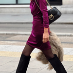 Pitaya Pink Velvet Mock Neck Ruched Long Sleeve Bodycon Dress