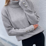 Casual Loose Solid Color High-Neck Long Sleeves Knitwear