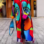 Irregular Clipping Loose Abstract Printed Multi-Colored Lapel Maxi Dresses Shirt Dress
