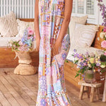 Flower Puzzle Round Neck Long Dress