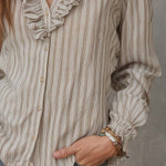 Vintage Stripe Ruffle Button-Down Blouse
