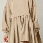 Fake two piece solid color color matching loose pleated dress