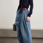 Stylish Pleated Casual Pocket Wide-leg Jeans