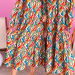 Multicolor Abstract Geometric Print Notch Neck Tiered Boho Dress