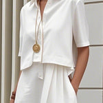 False Two Half Sleeves Buttoned Solid Color Lapel Midi Dresses Shirt Dress