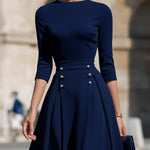 Structured Waist Button-Detail Midi Dress