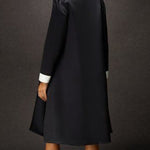 A-Line Long Sleeves Contrast Color Floral Printed Split-Joint High Neck Midi Dresses