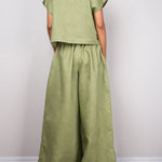 High Waisted Loose Drawstring Pleated Solid Color Split-Joint Pants Trousers