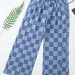 Dusk Blue Checkered Light Washed Wide Leg Jeans