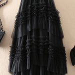 Elegant Mood Tulle Pleated Ruffle Elastic Waist Tiered Midi Skirt