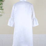 Urban Buttoned Solid Color Stand Collar Flared Sleeve Loose Midi Dress