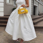 A-Line High Waisted Pleated Pockets Solid Color Spaghetti-Neck Midi Dresses