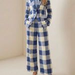 Long Sleeves Loose Buttoned Contrast Color Plaid Pockets Notched Collar Blazer Outerwear